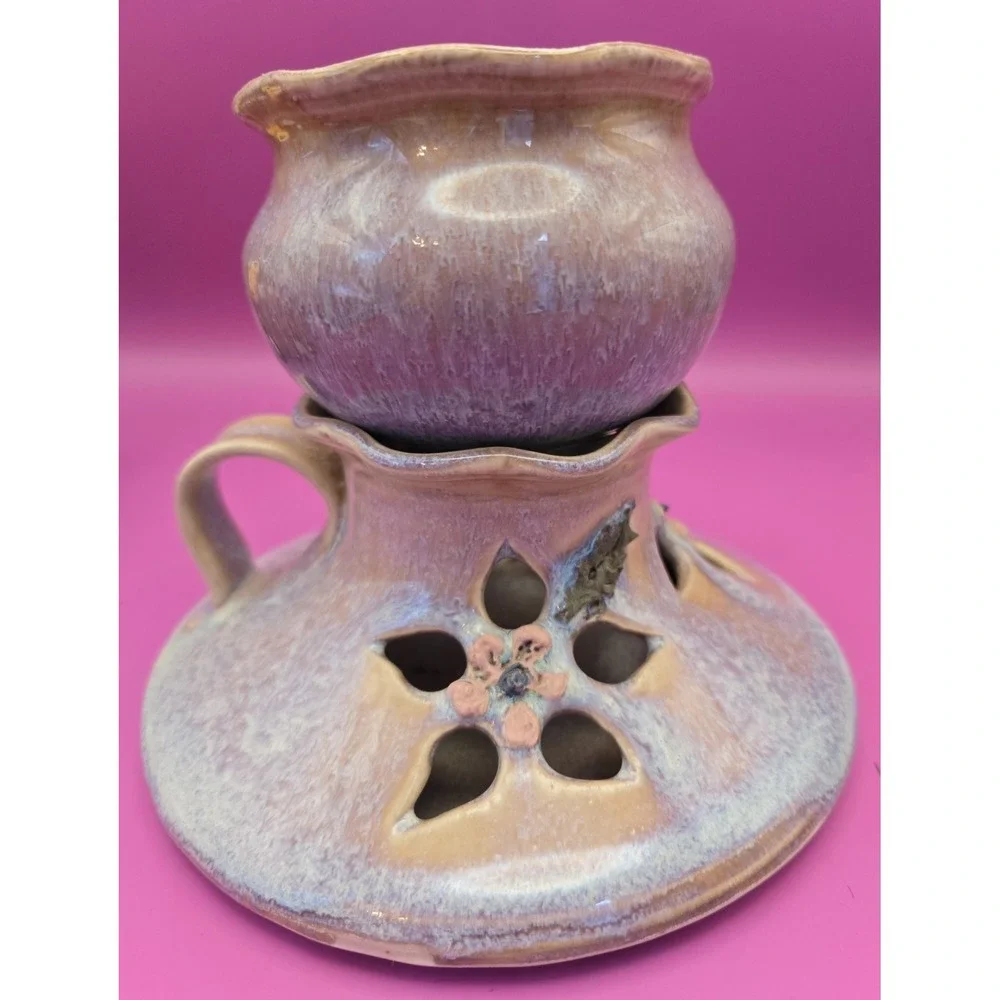 Candle Holder  Ceramic , Hand Thrown.  2 Piece Glazed Finish.‎
